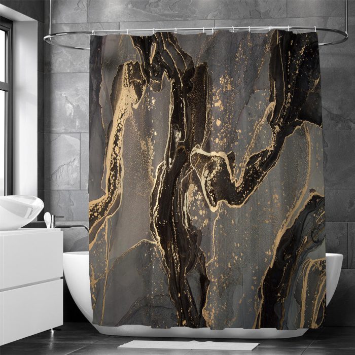 Luxury Marble Designer Golden Intrusion Print Shower Fabric Curtain 06
