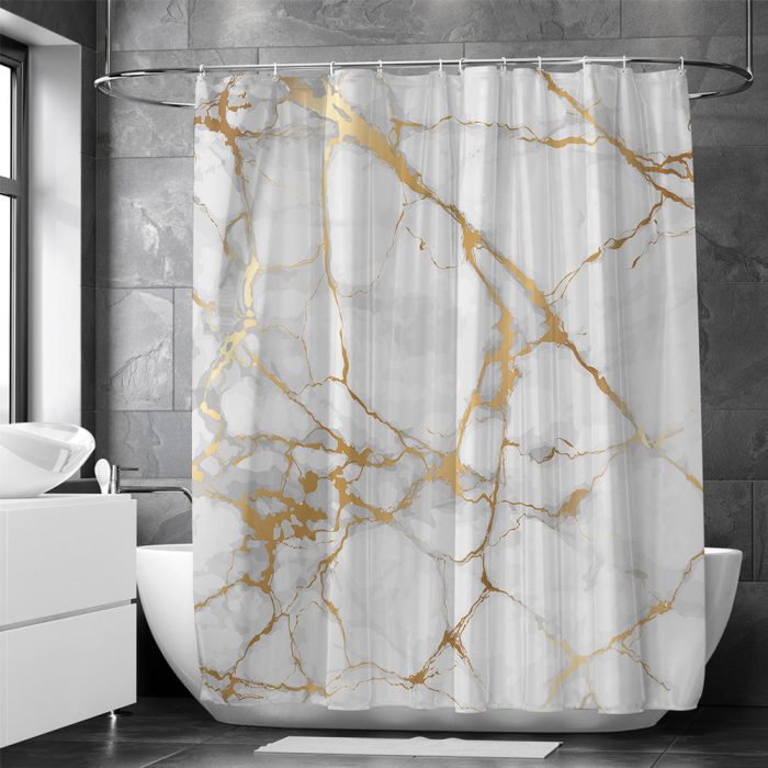 Luxury Marble Designer Golden Intrusion Print Shower Fabric Curtain 05