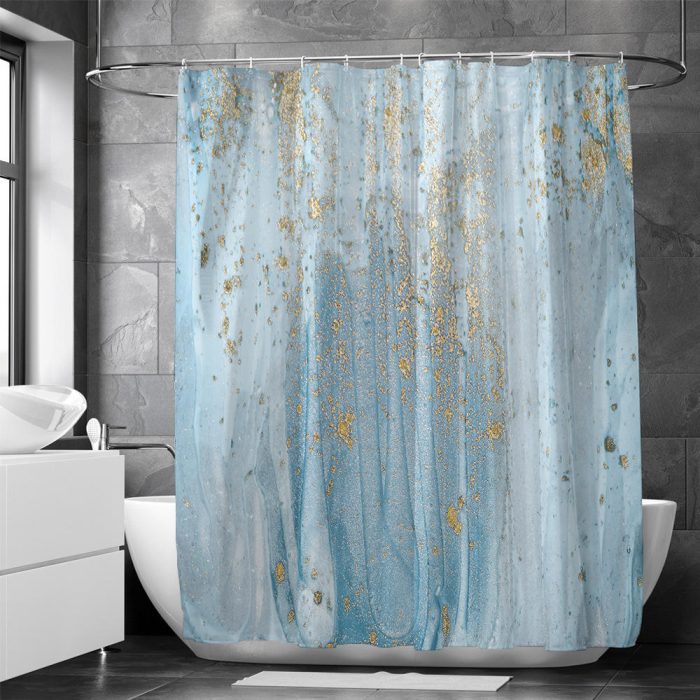 Luxury Marble Designer Golden Intrusion Print Shower Fabric Curtain 04