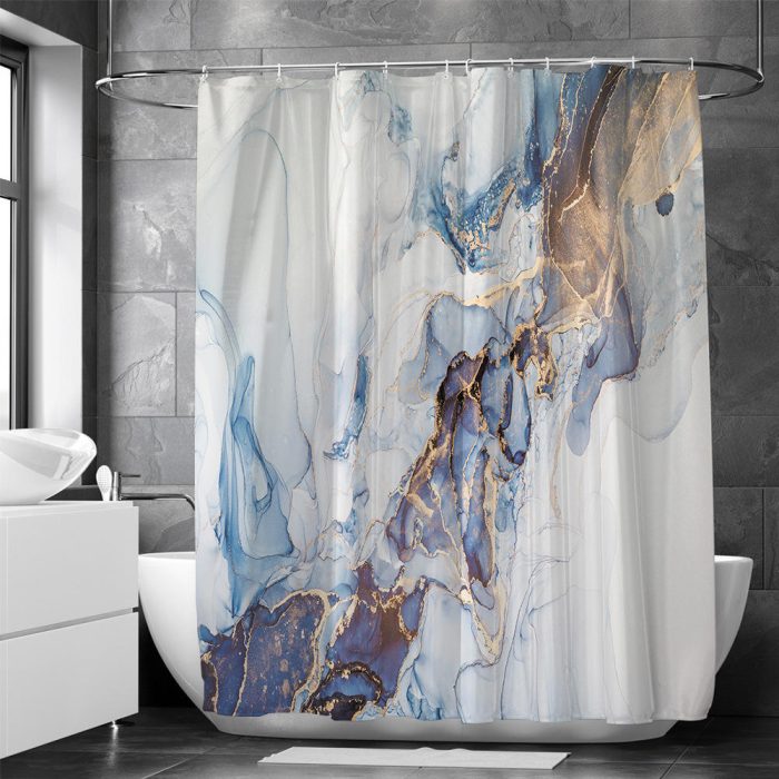 Luxury Marble Designer Golden Intrusion Print Shower Fabric Curtain 02