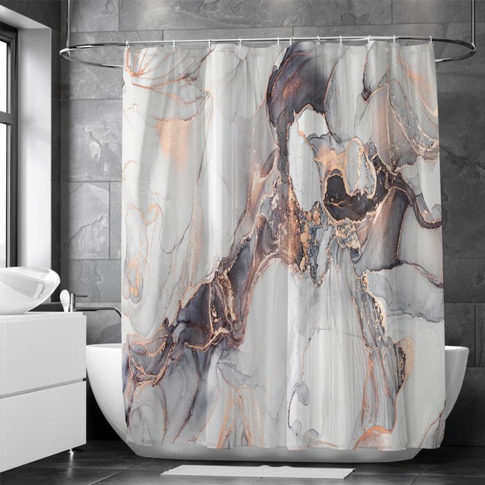 Luxury Marble Designer Golden Intrusion Print Shower Fabric Curtain