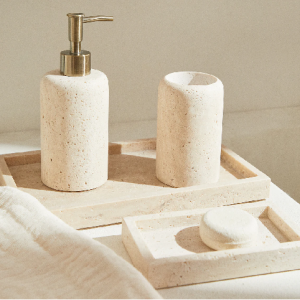 Nordic Ceramics Polyresin Bathroom Set | 3-Piece Minimalist Soap Dispenser Set 08