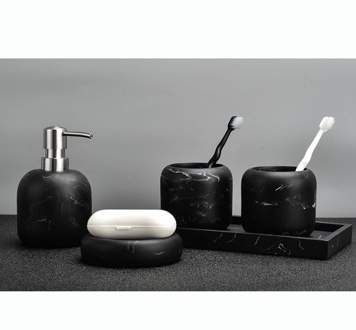 Nordic Ceramics Polyresin Bathroom Set | 3-Piece Minimalist Soap Dispenser Set 03